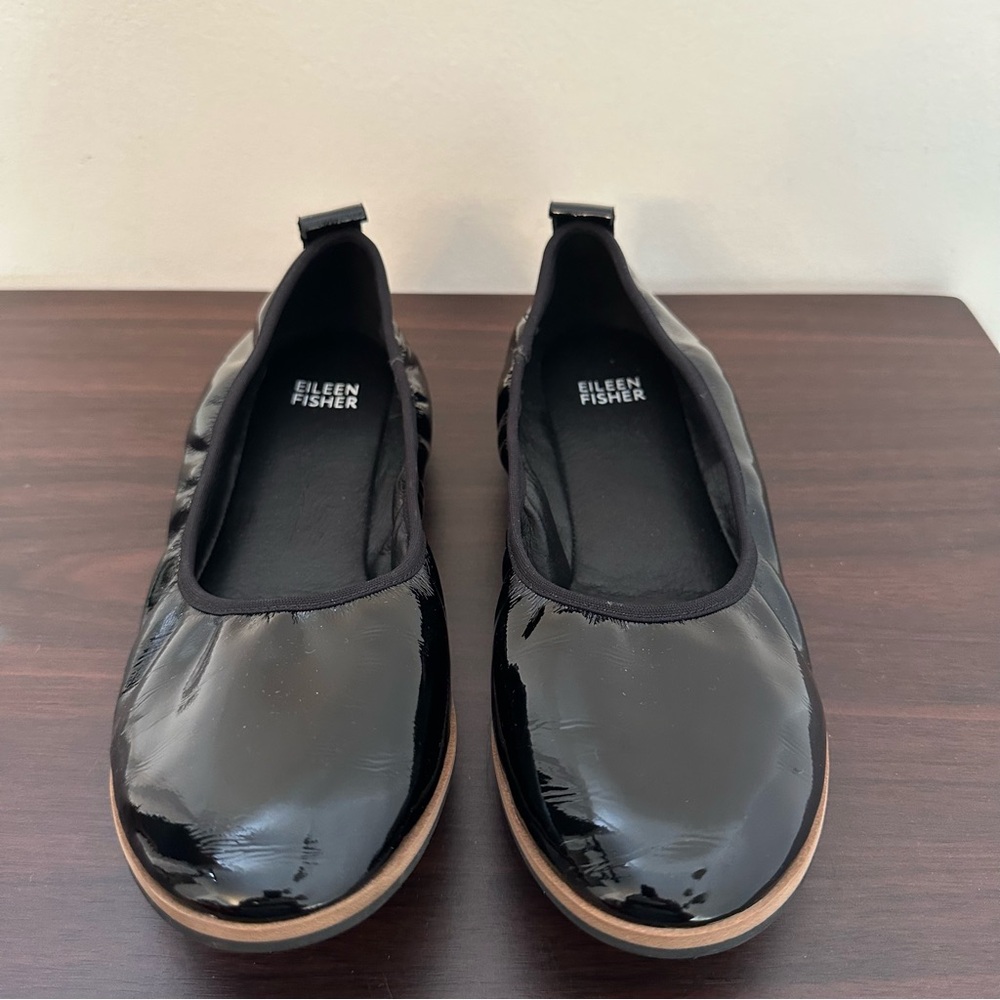 Eileen Fisher Notion Black Patent Leather Ballet Flats, Size 9, Women's Shoes